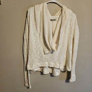 Anthropologie Saturday/Sunday Almeria Cowl Hooded Cream Top Sweater Long Sleeve